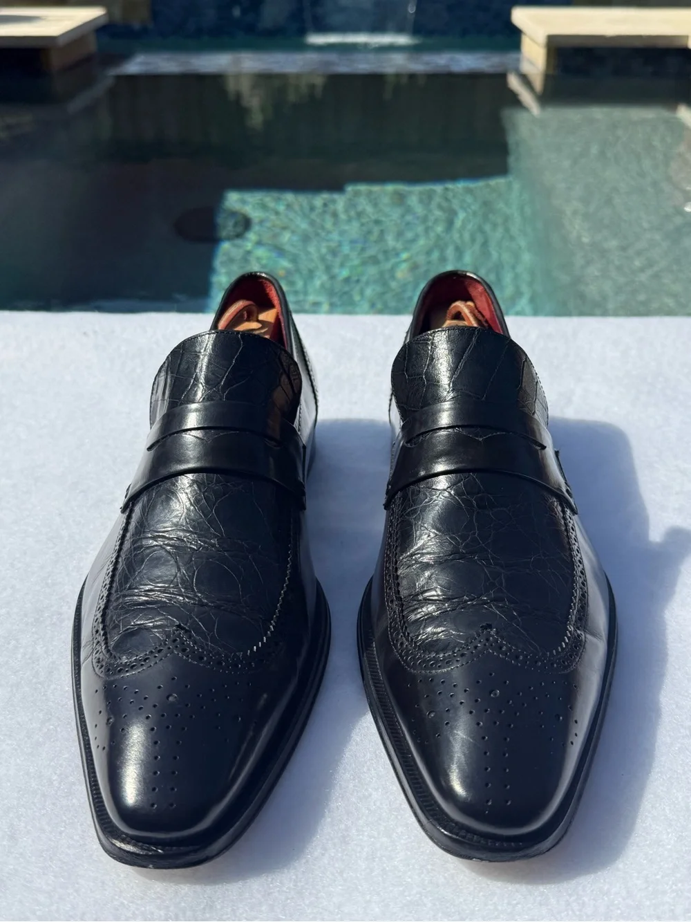 Mezlan Men's Black Leather Crocodile Slip-On Dress Loafers